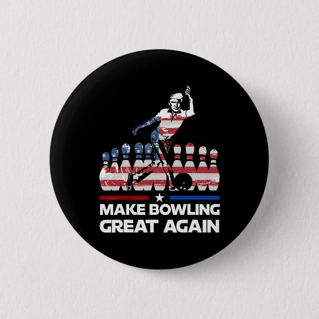 Make Bowling Great Again Funny Trump Us Flag Bowli 6 Cm Round Badge (Front)