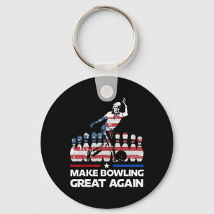 Make Bowling Great Again Funny Trump Us Flag Bowli Key Ring