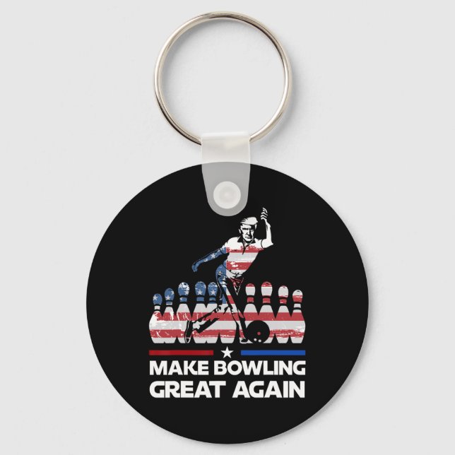 Make Bowling Great Again Funny Trump Us Flag Bowli Key Ring (Front)