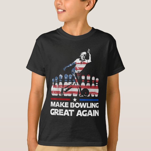 Make Bowling Great Again Funny Trump Us Flag T-Shirt (Front)