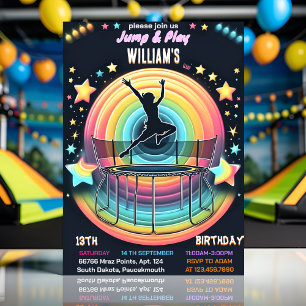 Make boys kids cool trampoline Park 13th birthday Invitation