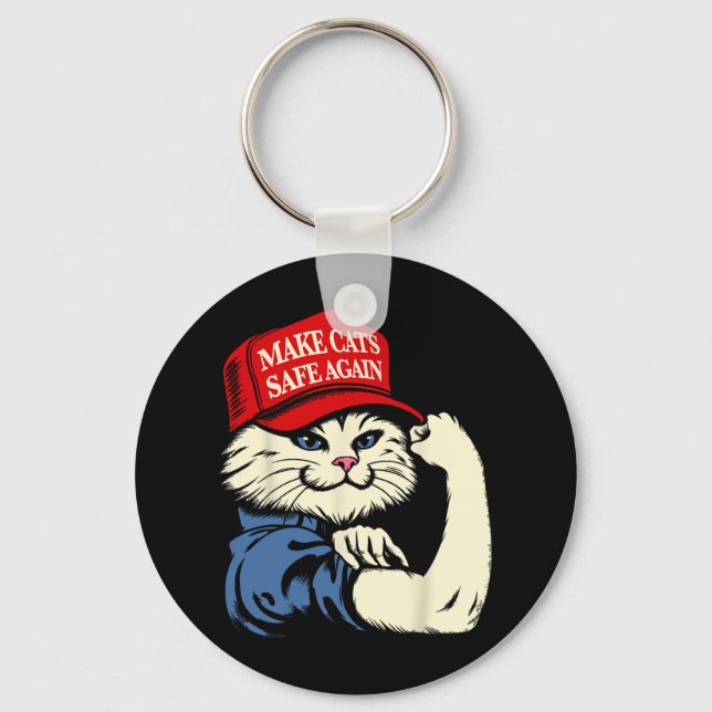 Make Cats Safe Again Red Hat Cats For Trump Presid Key Ring (Front)