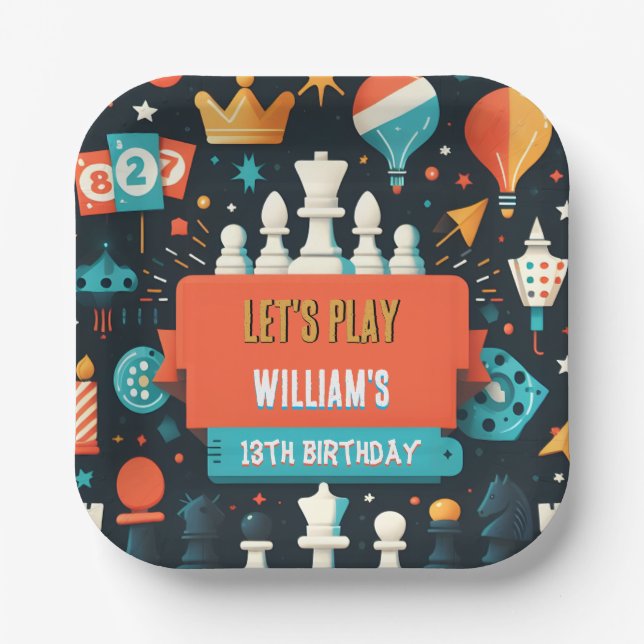 Make Chess King And Queen Game Night 13th Birthday Paper Plate (Front)