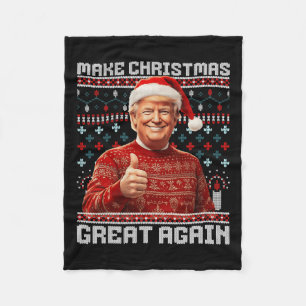 Make Christmas Great Again Funny Santa Trump 2024 Fleece Blanket