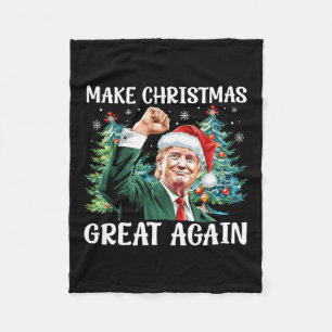 Make Christmas Great Again Funny Santa Trump 2024 Fleece Blanket