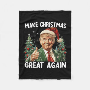 Make Christmas Great Again Funny Santa Trump 2024  Fleece Blanket