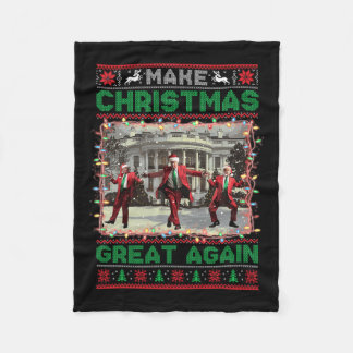 Make Christmas Great Again Funny Santa Trump 2024  Fleece Blanket