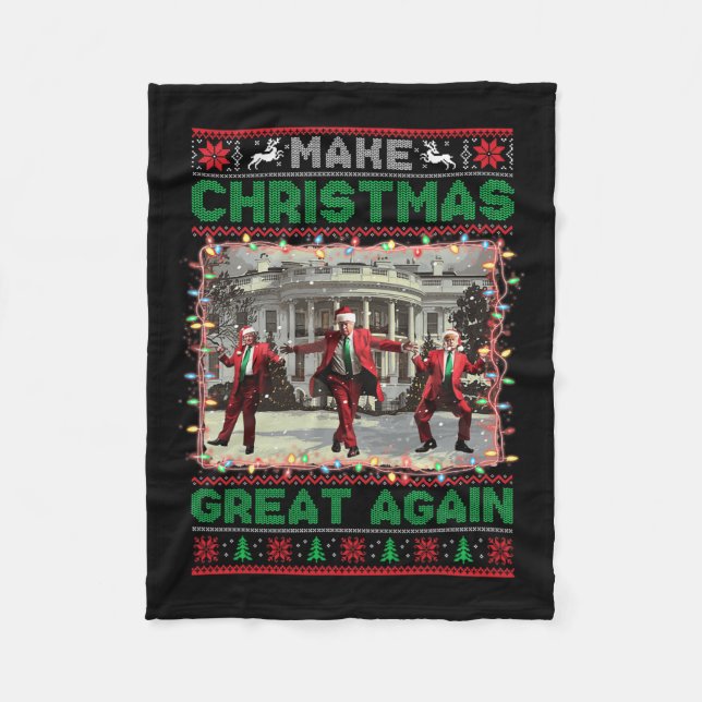 Make Christmas Great Again Funny Santa Trump 2024  Fleece Blanket (Front)