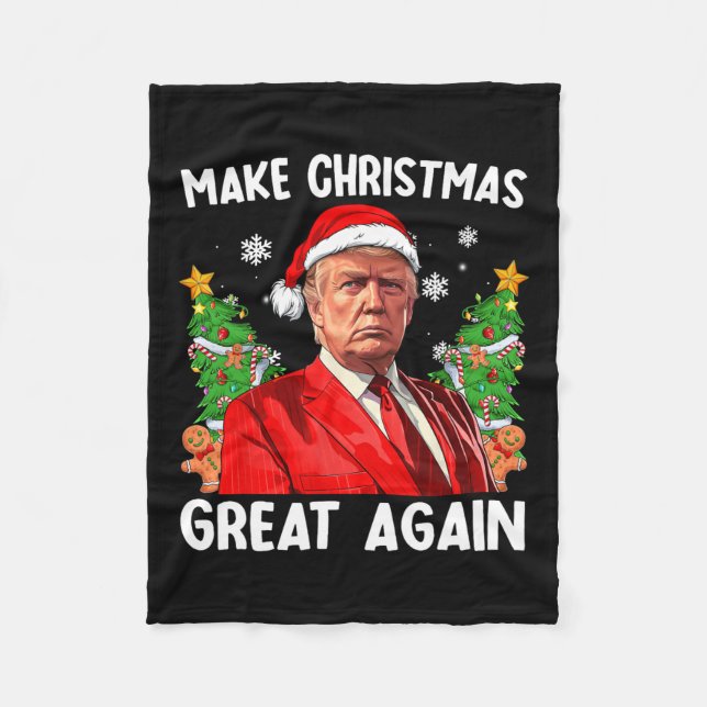 Make Christmas Great Again Funny Santa Trump 2024  Fleece Blanket (Front)