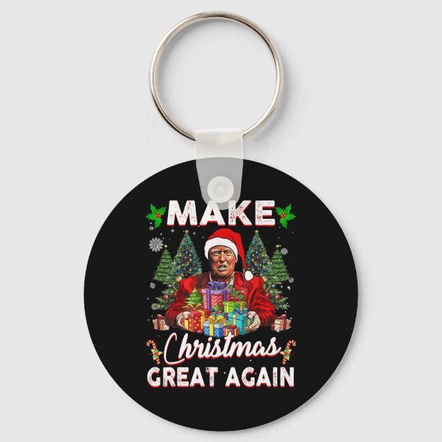 Make Christmas Great Again Funny Santa Trump 2024  Key Ring (Front)