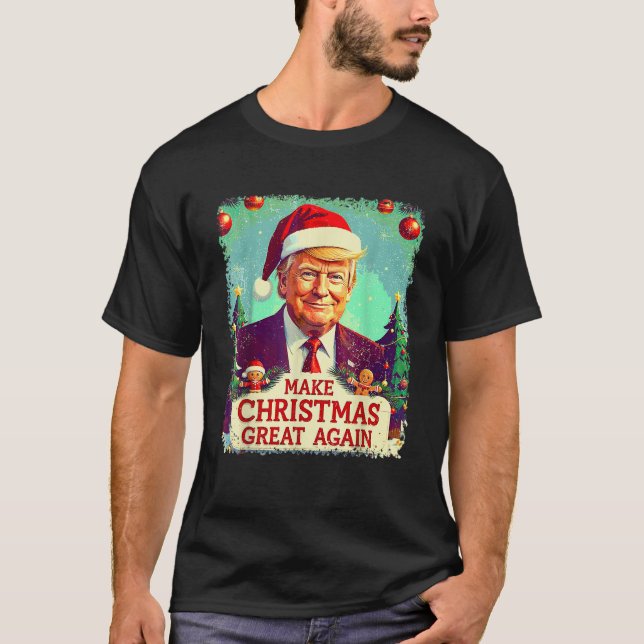 Make Christmas Great Again Funny Santa Trump 2024  T-Shirt (Front)