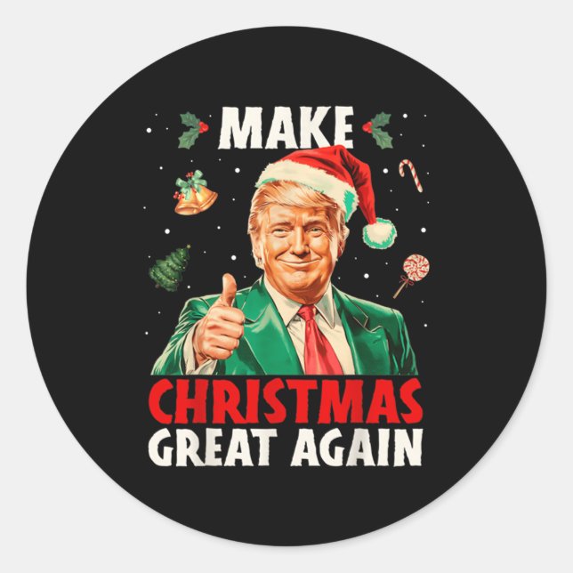 Make Christmas Great Again Funny Santa Trump 2025  Classic Round Sticker (Front)