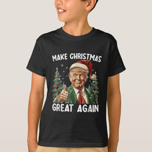 Make Christmas Great Again Funny Santa Trump 2025  T-Shirt (Front)