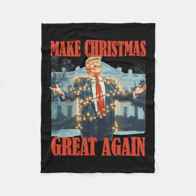 Make Christmas Great Again Funny Santa Trump Xmas  Fleece Blanket (Front)