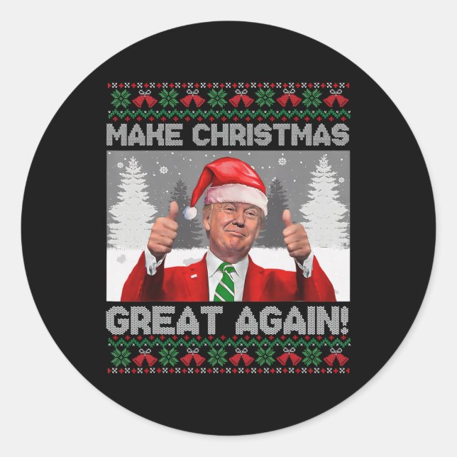 Make Christmas Great Again Funny Trump Pyjamas Ugl Classic Round Sticker (Front)