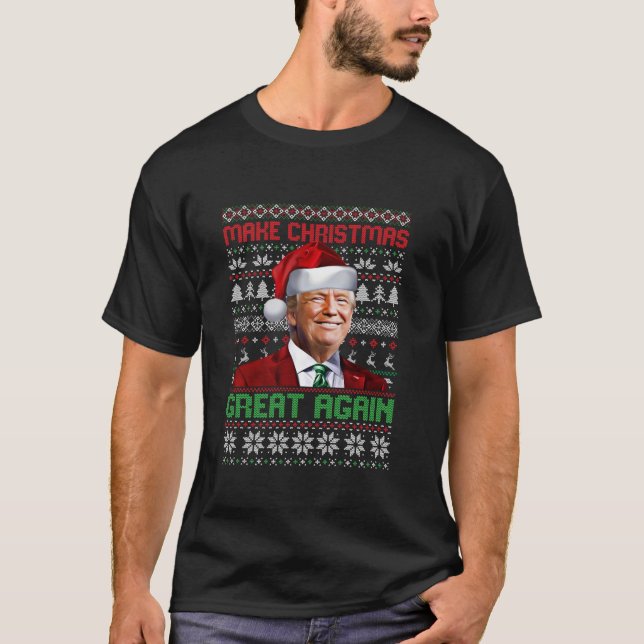 Make Christmas Great Again Funny Trump Santa Pajam T-Shirt (Front)