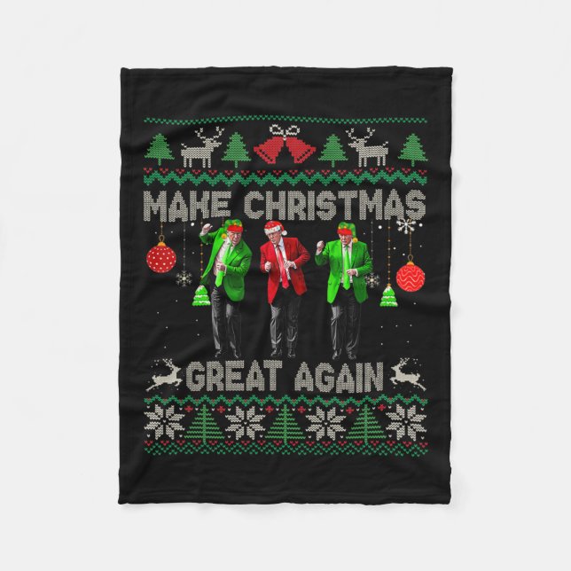 Make Christmas Great Again Santa Trump Dance Ugly  Fleece Blanket (Front)