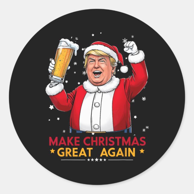 Make Christmas Great Again Trump American Flag Tru Classic Round Sticker (Front)