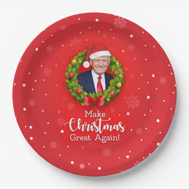 Make Christmas Great Again Trump MAGA funny gift Paper Plate (Front)