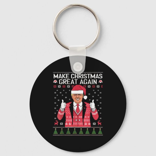 Make Christmas Great Again Trump Pajamas Ugly  Key Ring (Front)