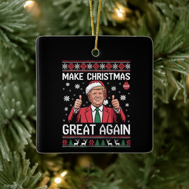 Make Christmas Great Again Trump Pyjamas Ugly Xmas Ceramic Ornament (Tree)