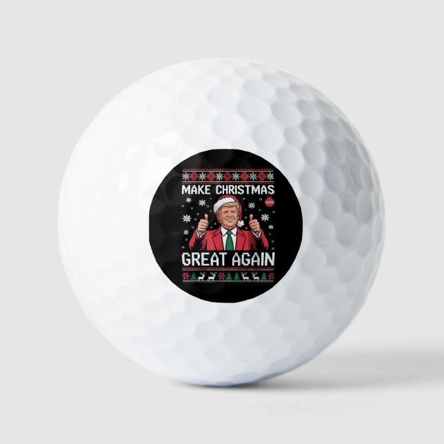 Make Christmas Great Again Trump Pyjamas Ugly Xmas Golf Balls (Front)