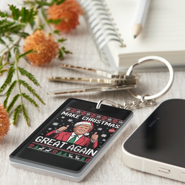 Make Christmas Great Again Trump Pyjamas Ugly Xmas Key Ring (Front Right)