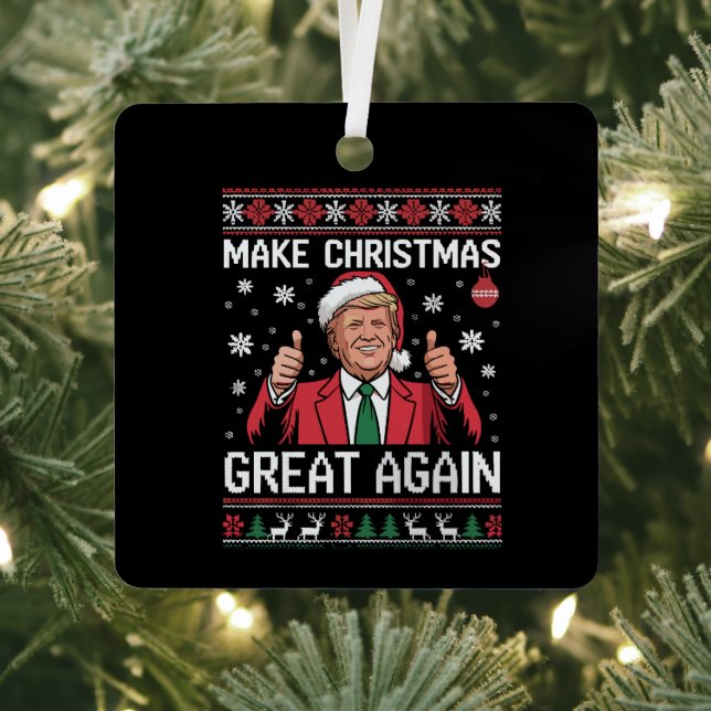 Make Christmas Great Again Trump Pyjamas Ugly Xmas Metal Tree Decoration (Insitu)
