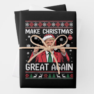 Make Christmas Great Again Trump Pyjamas Ugly Xmas Wrapping Paper Sheet
