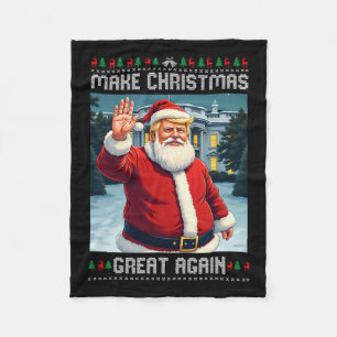 Make Christmas Great Again Trump Ugly Christmas Fleece Blanket