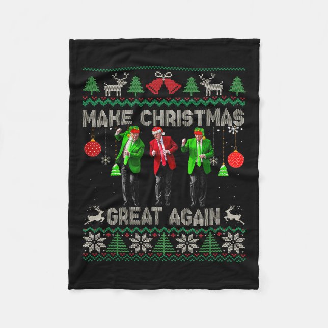 Make Christmas Great Again Ugly Sweaters Funny Tru Fleece Blanket (Front)