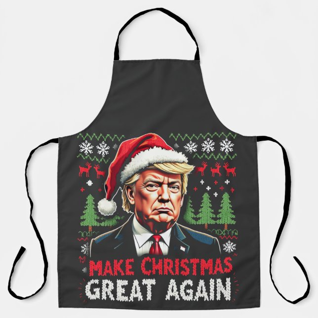 Make Christmas Great Again Ugly Xmas Sweater Trump Apron (Front)