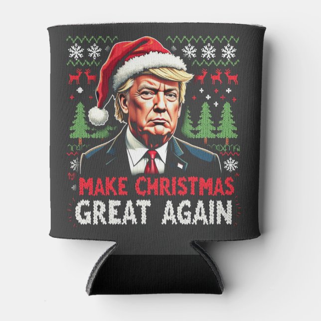 Make Christmas Great Again Ugly Xmas Sweater Trump Can Cooler (Front)