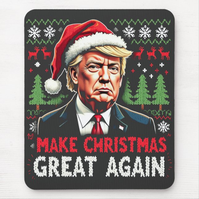 Make Christmas Great Again Ugly Xmas Sweater Trump Mouse Mat (Front)