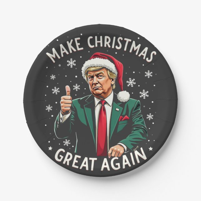 Make Christmas Great Again Ugly Xmas Sweater Trump Paper Plate (Front)