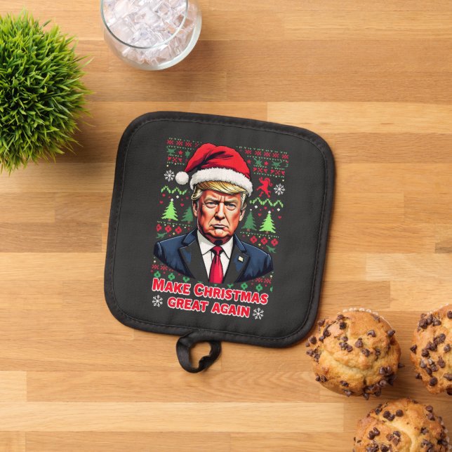 Make Christmas Great Again Ugly Xmas Sweater trump Pot Holder (Top Down)
