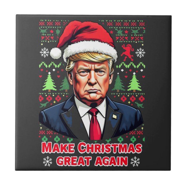 Make Christmas Great Again Ugly Xmas Sweater trump Tile (Front)