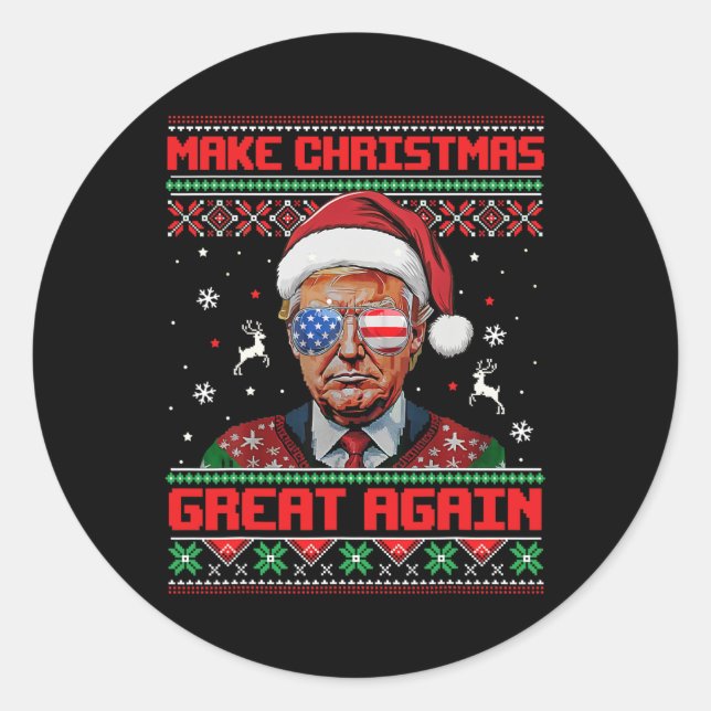 Make Christmas Great Again Xmas Funny Trump Pajama Classic Round Sticker (Front)