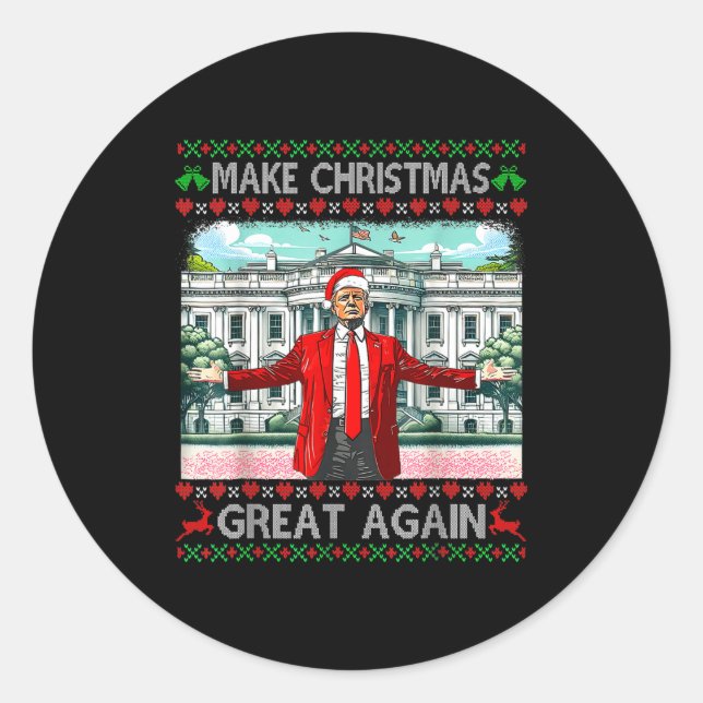 Make Christmas Great Again Xmas Funny Trump Pajama Classic Round Sticker (Front)