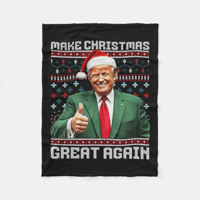 Make Christmas Great Again Xmas Funny Trump Pajama Fleece Blanket (Front)