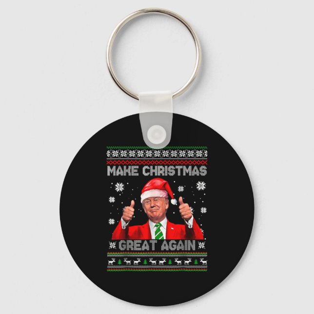 Make Christmas Great Again Xmas Funny Trump Pajama Key Ring (Front)