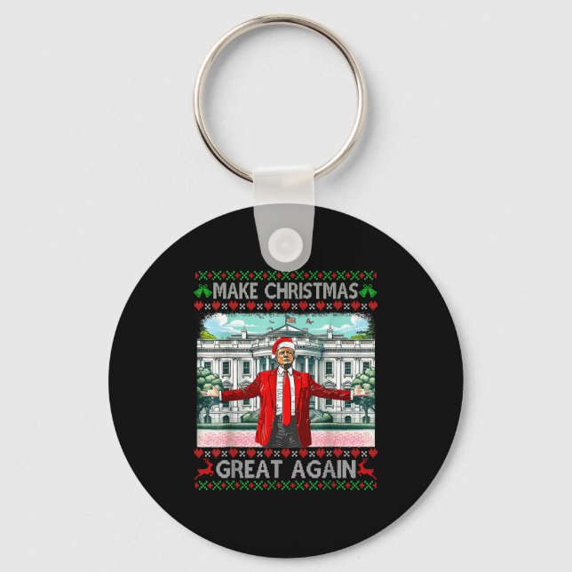 Make Christmas Great Again Xmas Funny Trump Pajama Key Ring (Front)