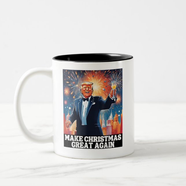 Make Christmas Great Again Xmas Funny Trump Ugly Two-Tone Coffee Mug (Left)