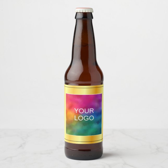 Make Create Your Own Business Logo Faux Gold Beer Bottle Label (Front)