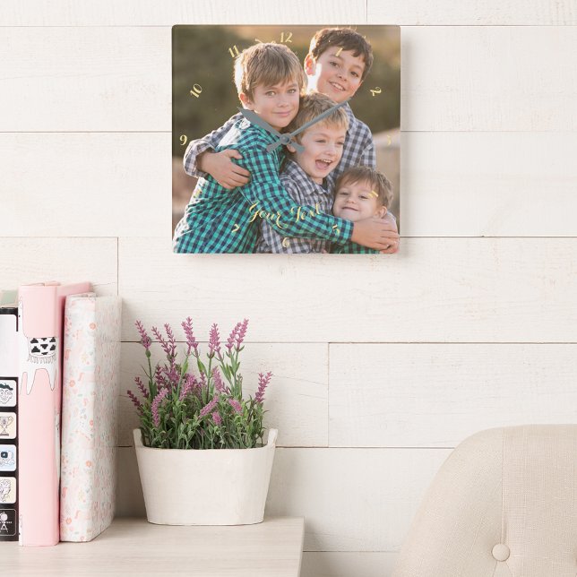 Make Custom Family Baby Kids Wedding Couple Photo Square Wall Clock (Make Custom Family Baby Kids Wedding Couple Photo Square Wall Clock)