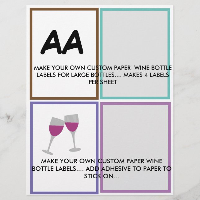 MAKE CUSTOM  PAPER WINE BOTTLE LABELS FOR LARGE LETTERHEAD (Front)