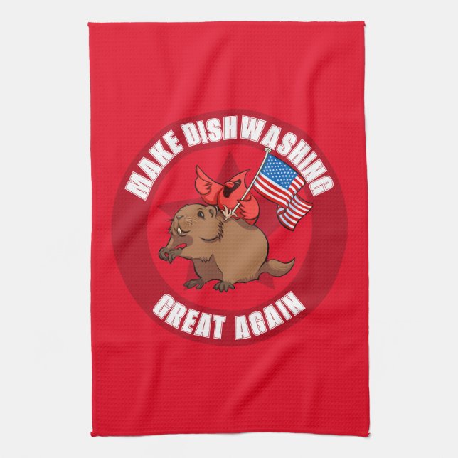 Make Dishwashing Great Again Red Cardinal Cartoon Tea Towel (Vertical)