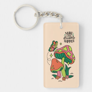 Make Dreams Happen Colourful Mushrooms Butterfl Key Ring