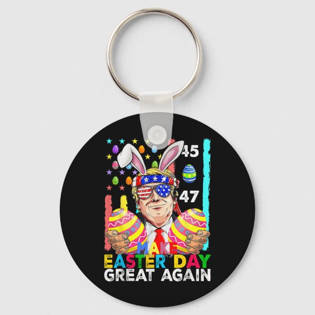 Make Easter Great Again Funny Trump Bunny Spring H Key Ring (Front)