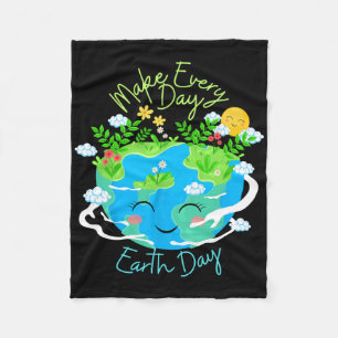 Make Every Day Earth Day Cute Funny Smiling Planet Fleece Blanket